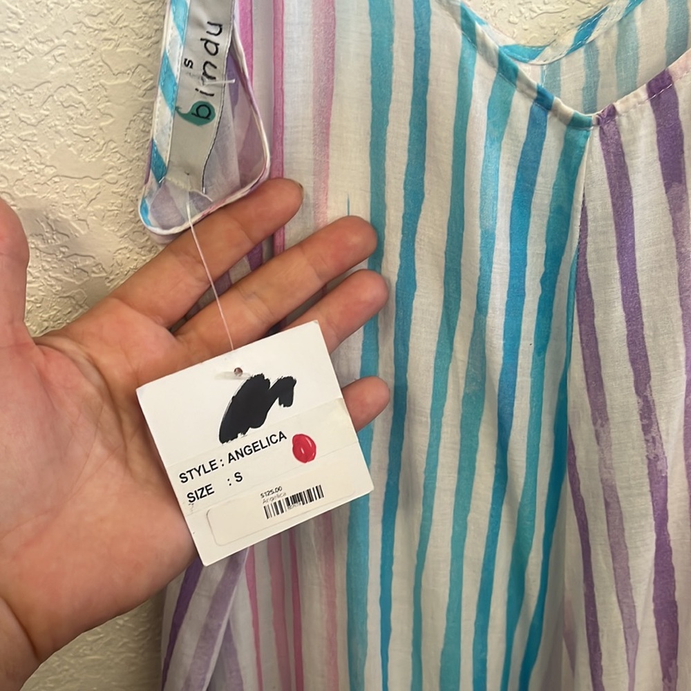 BINDU Angelica Size Small Turquoise and White Striped Maxi Dress Sundress - Picture 6 of 9